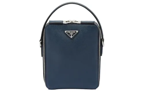 PRADA Brique Casual Leather Crossbody Bag, Handbag Men's Blue