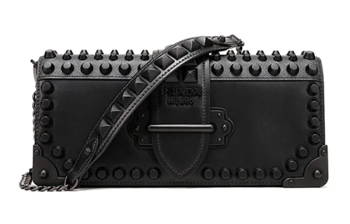PRADA Cow Leather Shoulder Bag Women's Black