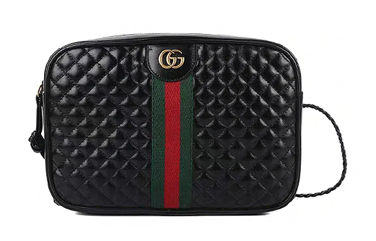 GUCCI Diamond Pattern Leather Shoulder Bag, Crossbody Bag Women's Black