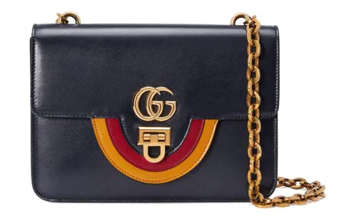 GUCCI Leather Chain Bag, Shoulder Bag, Crossbody Bag Small Women's Dark Blue