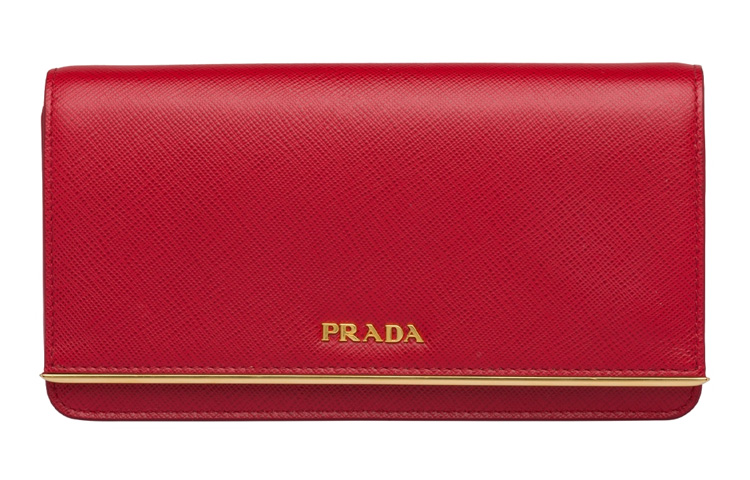 PRADA Flap Closure Cow Leather Clutch Mini Women's Red