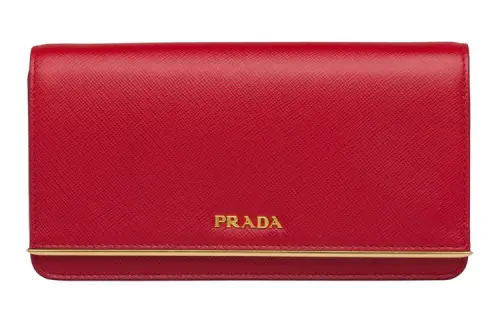 PRADA Flap Closure Cow Leather Clutch Mini Women's Red