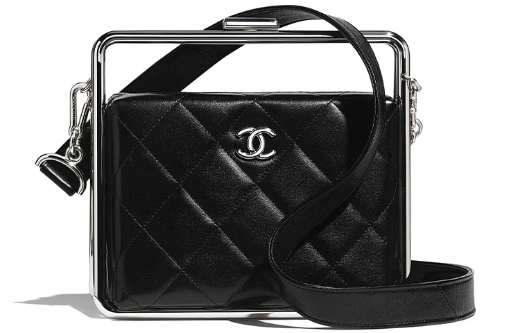 CHANEL Diamond Pattern Sheepskin Evening Bag Shoulder Bag Women's Black