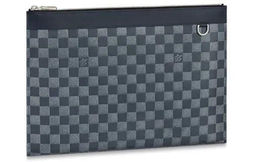 LOUIS VUITTON Large Handbag, Chessboard Plaid Clutch Large Unisex Chessboard Plaid