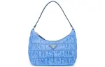 PRADA Saffiano Nylon Fabric With Leather Handbag Mini Women's Blue