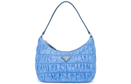 PRADA Saffiano Nylon Fabric With Leather Handbag Mini Women's Blue