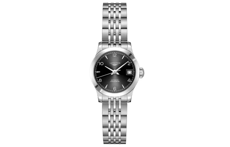 LONGINES Pioneer Collection Automatic Mechanical Movement Women's Watch 26mm Black Dial Stainless Steel Case