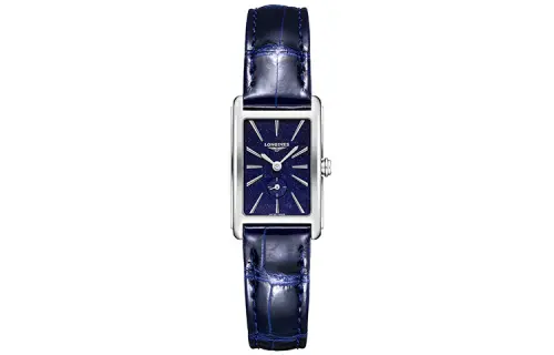 LONGINES Quartz waterproof blue dial, case stainless steel, watch strap, quartz mechanism, 30meter, 20.8mm, 32mm, crocodile