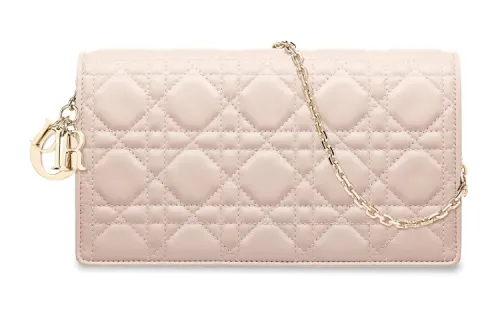 DIOR Lady Dior Lambskin Chain Clutch Women's Gray Pink