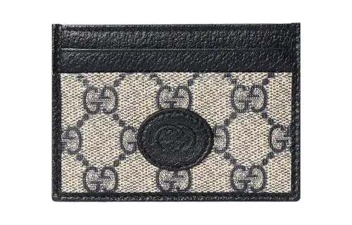 GUCCI Leather Card Holder Card Holder Men's Blue/Beige
