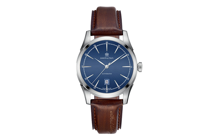 Classic mechanical mechanism, swiss watch, men's watch, blue dial, case stainless steel, leather watch strap, USA, Switzerland, 42mm