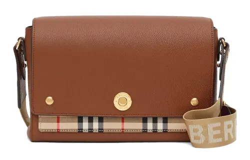 Burberry Vintage Check And Leather Note Crossbody Bag Tan
