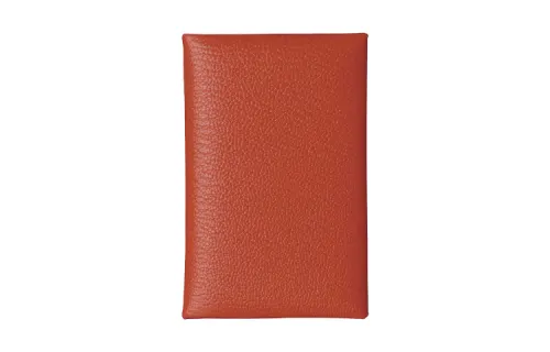 HERMES Calvi Silver Tone Buckle Mysore Goat Skin Card Holder Women's Brick Red