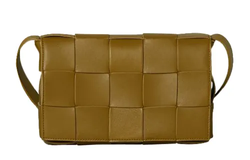Bottega Veneta Lambskin Shoulder Bag Unisex Mustard Yellow