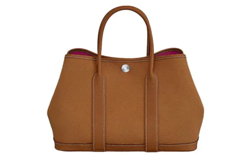 HERMES Garden Party Officier Canvas With Negonda Calfskin Handbag 30 Women's Sand/Gold/Mulan Pink