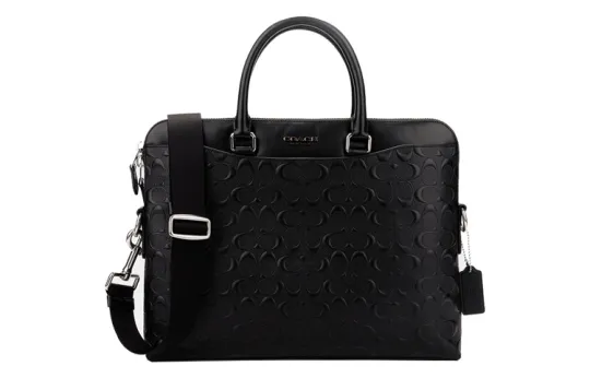 COACH Beckett Leather Portable Crossbody Laptop Bag, Briefcase Large Men's Black