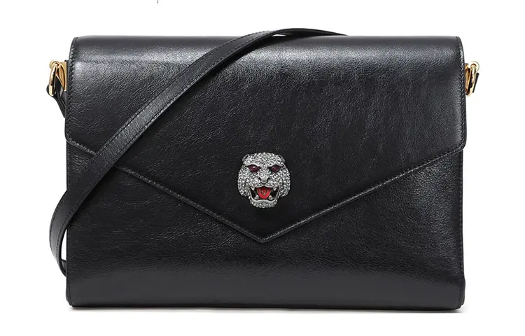 GUCCI Cow Leather Envelope Bag, Shoulder Bag, Crossbody Bag Regular Women's Black