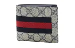 GUCCI Canvas With Leather Wallet Men's Beige/Dark Blue