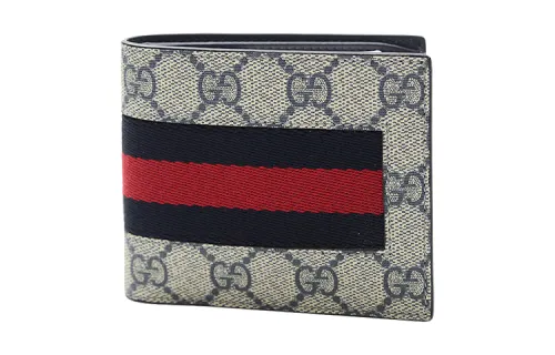 GUCCI Canvas With Leather Wallet Men's Beige/Dark Blue