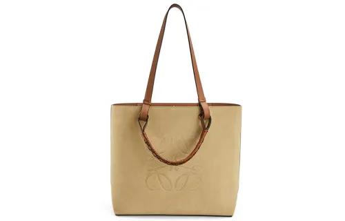 LOEWE Anagram Calfskin With Suede Handbag Women's Gold
