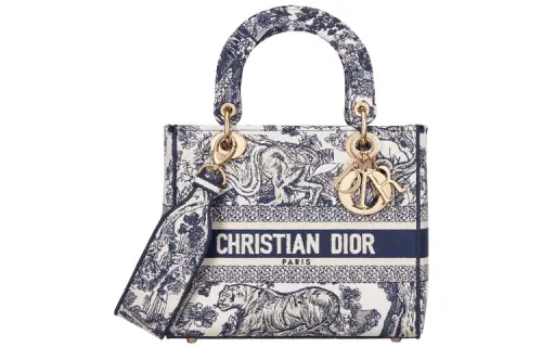DIOR Lady D Lite Embroidery Handbag Shoulder Bag, Crossbody Bag, Handbag Medium Women's Blue