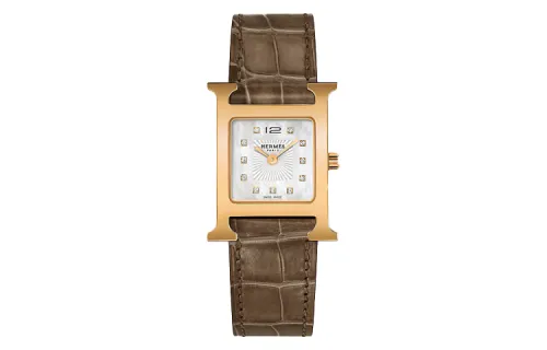 HERMES Heure H Collection Wrist Watches Quartz Movement Genuine Leather Strap White Dial Women's Watch