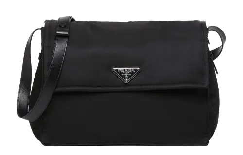 PRADA Re Nylon Leather Trim Messenger Bag, Shoulder Bag, Crossbody Bag Large Unisex Black