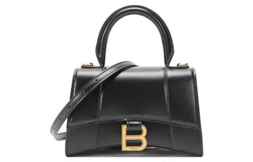 Balenciaga Hourglass Magnetic Closure Cow Leather Hourglass Bag, Handbag Extra Small Women's Black