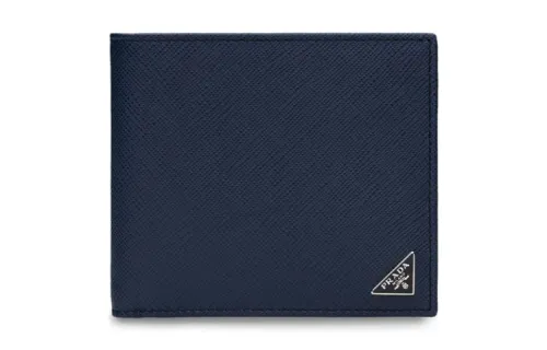 PRADA Flap Closure Leather Wallet Unisex Blue