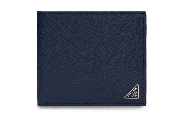 PRADA Flap Closure Leather Wallet Unisex Blue