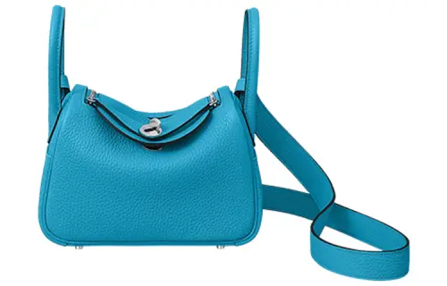 HERMES Lindy Taurillon Clemence Cow Leather Handbag 19 Women's 0F Bleu Frida Blue