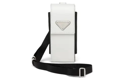 PRADA Shiny Leather Cell Phone Pouch Men's White