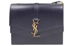 SAINT LAURENT Cow Leather Chain Bag, Shoulder Bag, Crossbody Bag Dark Blue