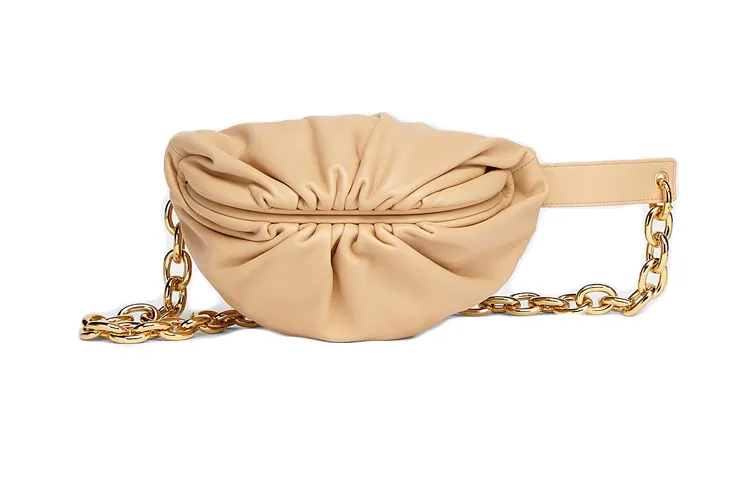 Bottega Veneta POUCH Cloud Bag Chain Calfskin Clutch Women's Almond