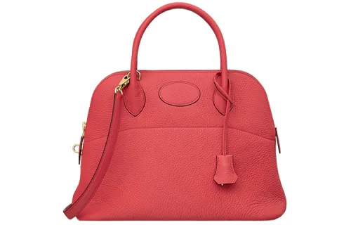 HERMES Bolide Bullock Leather One Shoulder Handbag Women's Rose Red