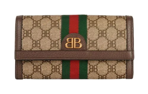 Balenciaga GUCCI, Collaboration Leather Paneled Canvas Wallet Women's Beige