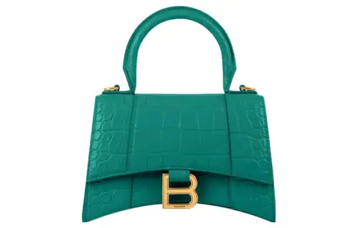 Balenciaga Hourglass Bright Crocodile Pattern Embossed Cow Leather Crossbody One Shoulder Handbag Women's Green