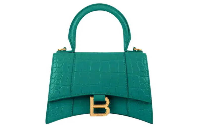Balenciaga Hourglass Bright Crocodile Pattern Embossed Cow Leather Crossbody One Shoulder Handbag Women's Green