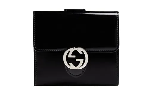 GUCCI Patent Leather Card Holder, Wallet Women's Black