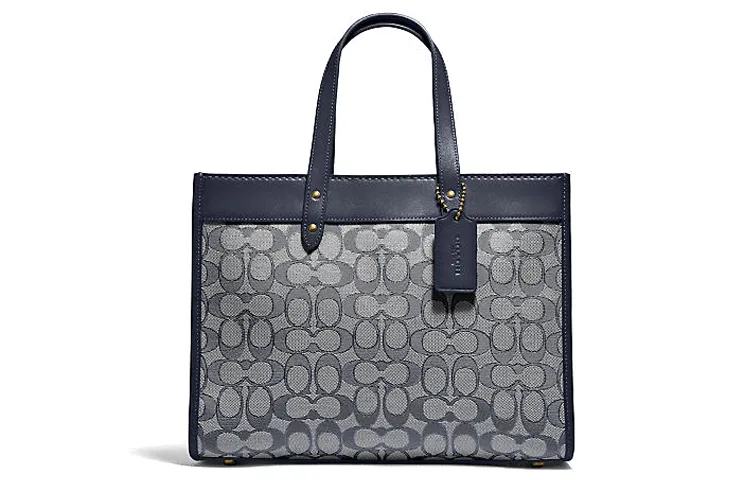 COACH Field Fabric With Leather Tote Bag, Shopping Bag, Shoulder Bag, Handbag Large Women's Marine Blue