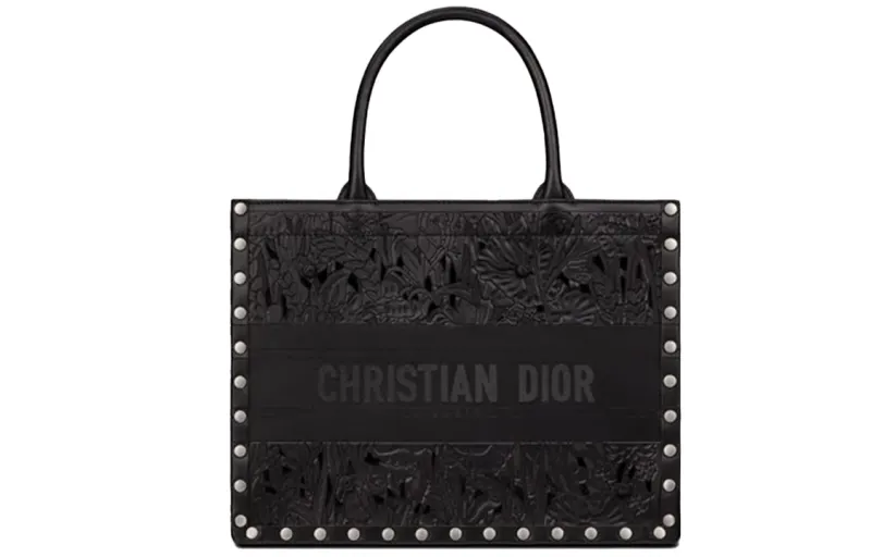 DIOR BookTote Tote Cow Leather Handbag Small Women's Black