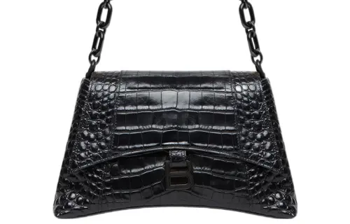 Balenciaga Flexible Crocodile Pattern Embossed Cow Leather One Shoulder Handbag, Crossbody Bag Small Women's Black