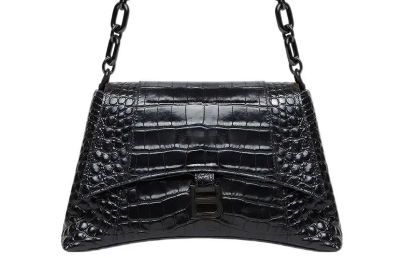 Balenciaga Flexible Crocodile Pattern Embossed Cow Leather One Shoulder Handbag, Crossbody Bag Small Women's Black