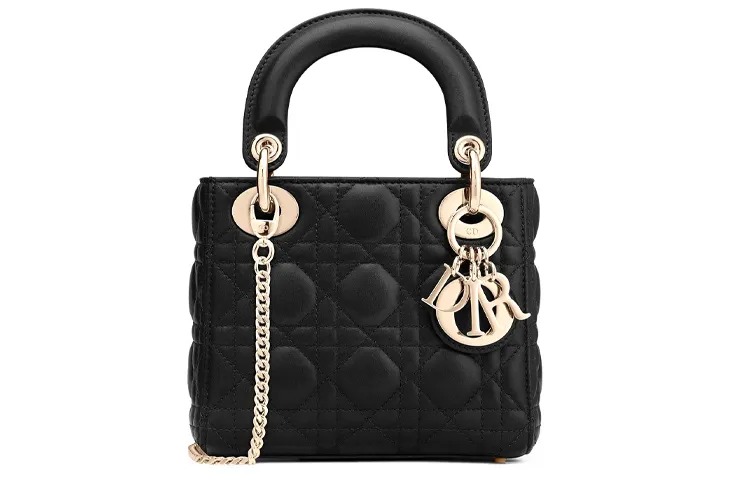 DIOR Lady Dior Matte Lambskin Handbag, Shoulder Bag, Crossbody Bag, Handbag Mini Women's Black