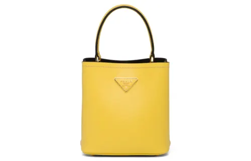 PRADA Panier Leather One Shoulder Handbag Women's Sunlight Yellow & Black