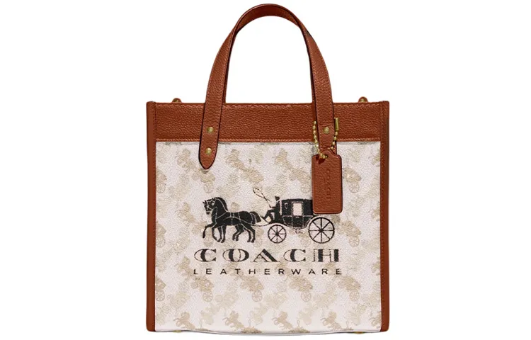COACH Field Coated Canvas With Leather Handbag Small Women's Brown White Multicolor