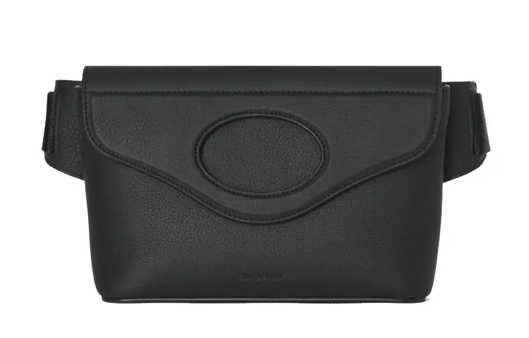 Burberry Pocket Bag Flap Closure Grain Leather Pocket Fanny Pack Men's Black