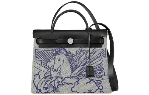 HERMES Herbag Zip Hunter Leather With Canvas Shoulder Bag, Crossbody Bag, Handbag 31 Unisex Black/Multicolor