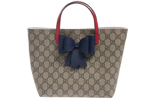 GUCCI Canvas With Leather Tote Bag, Shopping Bag, Handbag, Kids' Bag Kids' Ebony/Red/Dark Blue