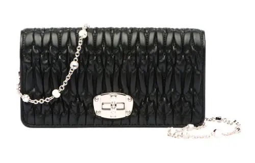 MIU MIU CRYSTAL Sheepskin Handheld Crossbody Bag, Shoulder Bag Women's Black